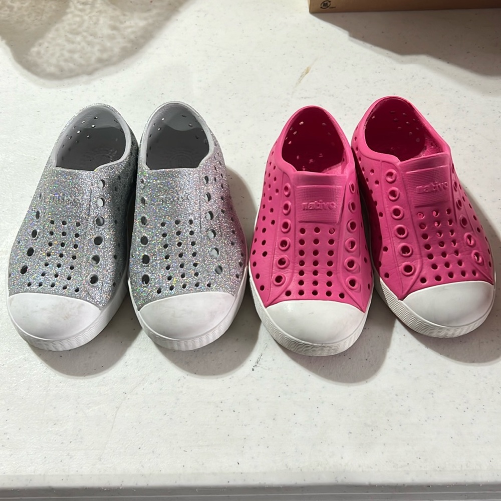 EUC Lot of 2 NATIVE Girl Shoes Pink Silver size 7